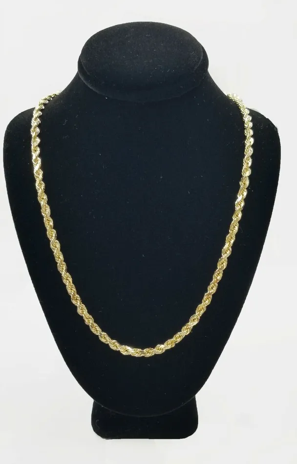 Rings Gold and Diamond 10k Real Gold Rope Chain For Men SOLID Diamond Cut 4mm 18 Inch Free Shipping