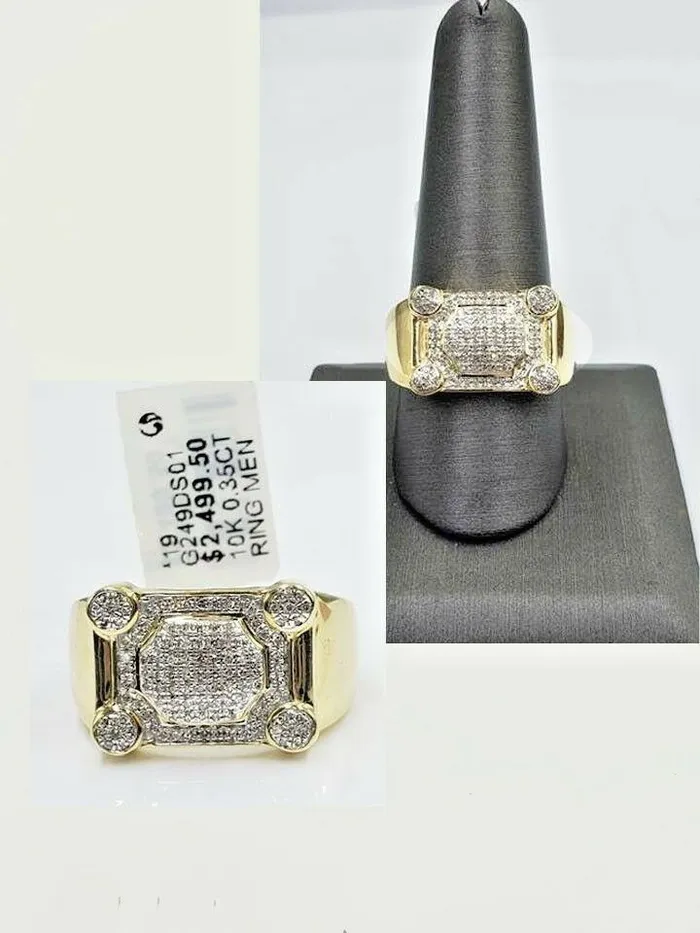 Rings Gold and Diamond REAL 10k Gold Diamonds mens Ring Caual Or Pinky Wear 13CT Diamond Band SIZE 11