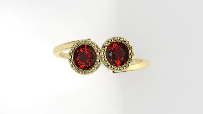 Rings JCM DESIGN JEWELRY 14K band Ring with 2 RUBY 4mm stt bezel with Filigree