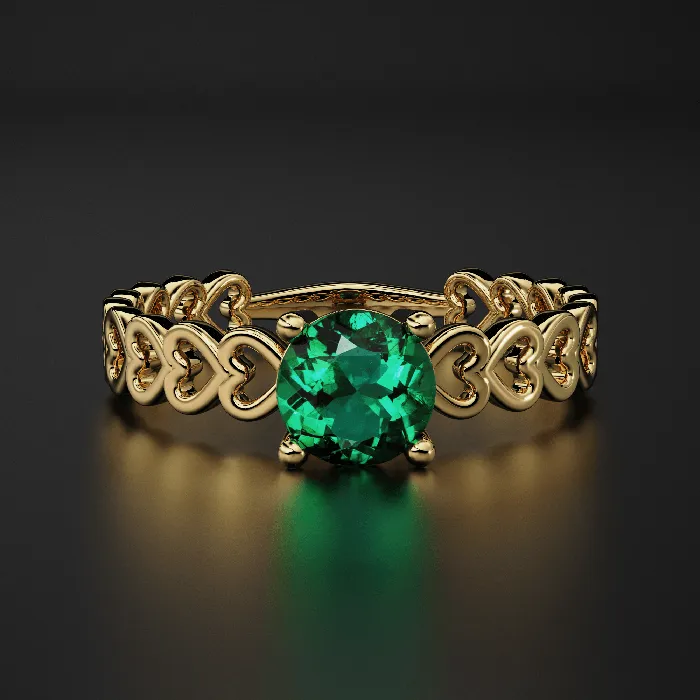 Rings Natural Zambian Emerald 18k Yellow Solid Gold Heart Love Engagement Band Ring Emerald Ring Gemstone Jewelry Gold Ring Beads Supplies USA