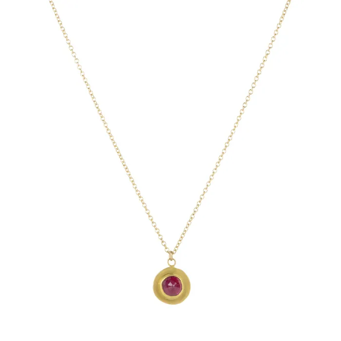 Rose Cut Ruby Round Pendant Necklace Ananda Khalsa Necklaces