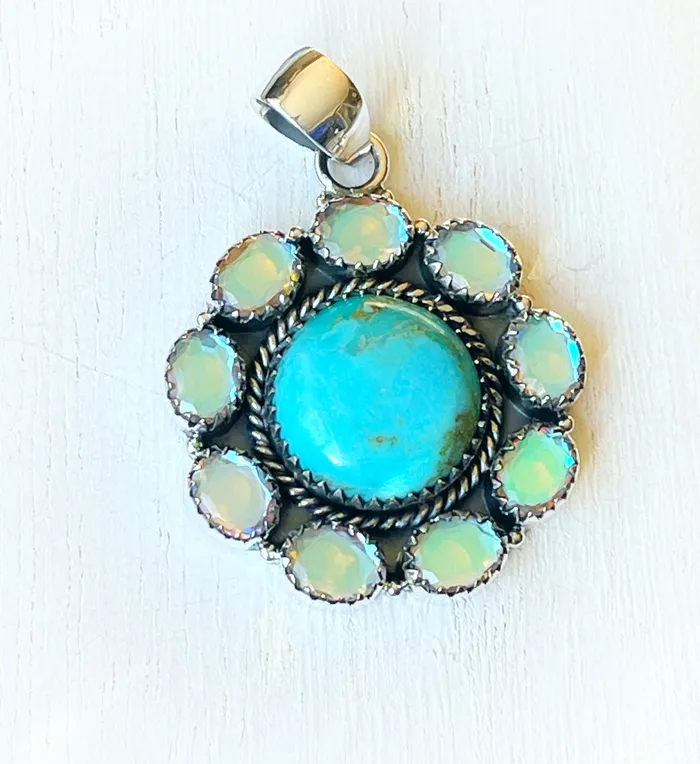 Sophiareneboutiquecom Sterling Silver Angel AuraTurquoise Cluster Pendant Necklaces