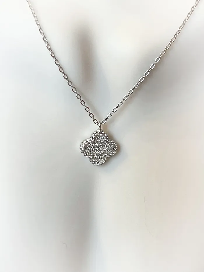 Sophiareneboutiquecom Sterling Silver Dainty Clover Pave Necklace Necklaces