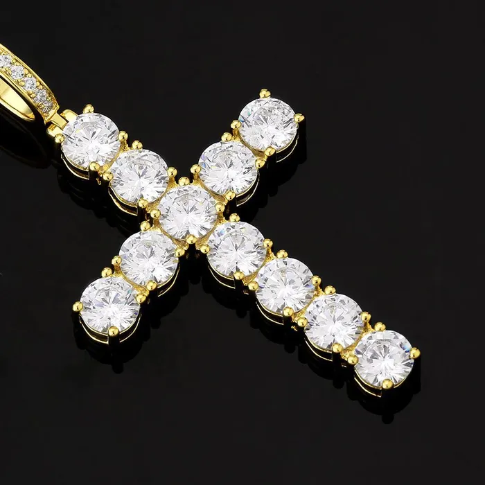 YiWuJinAo Necklaces VVS Moissanite Solid Silver Cross Pendant in 14K Gold