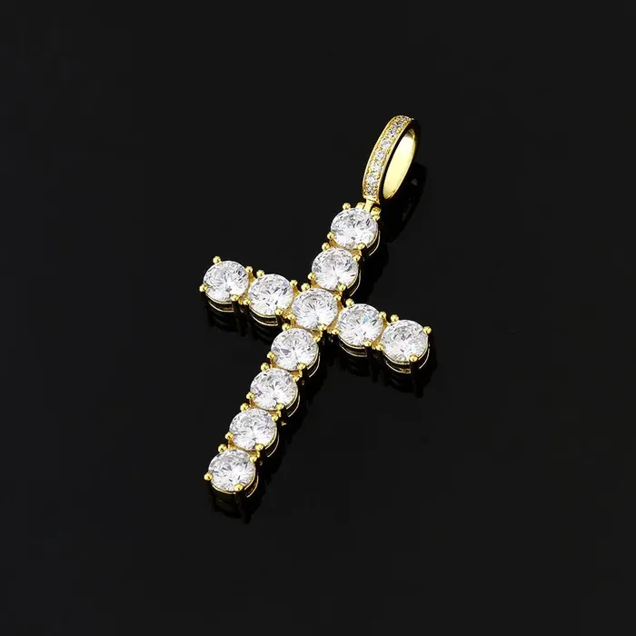 YiWuJinAo Necklaces VVS Moissanite Solid Silver Cross Pendant in 14K Gold