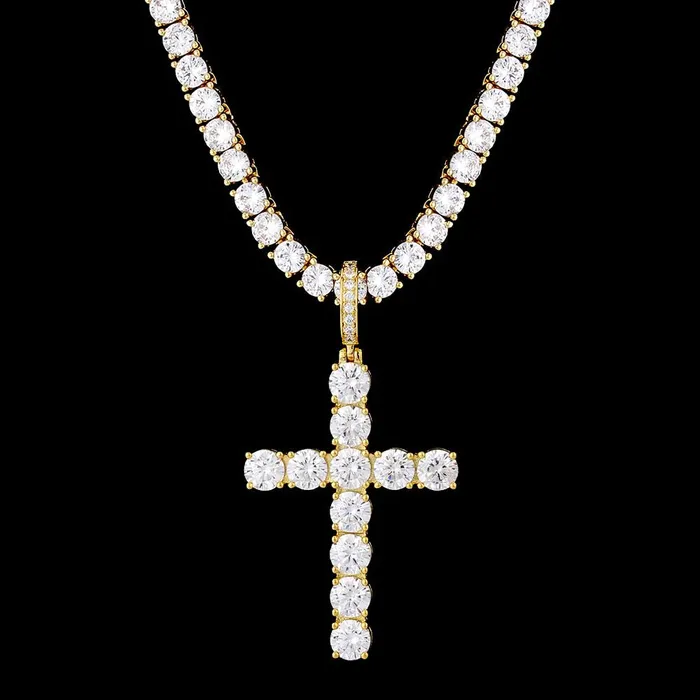 YiWuJinAo Necklaces VVS Moissanite Solid Silver Cross Pendant in 14K Gold