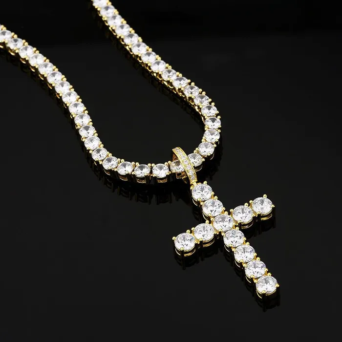 YiWuJinAo Necklaces VVS Moissanite Solid Silver Cross Pendant in 14K Gold