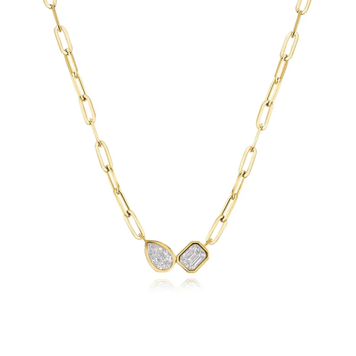 Alev Jewelry Necklaces Two Bezel Diamond Paperclip Necklace