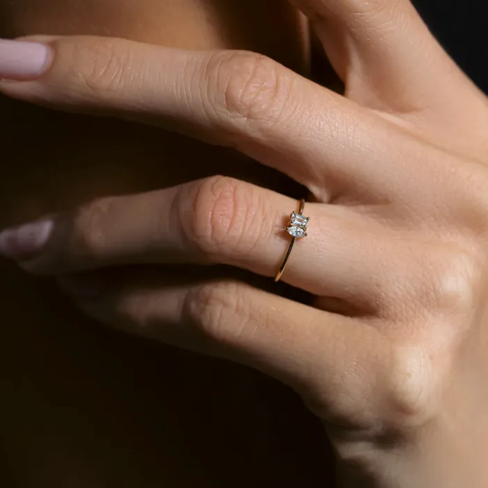 Alev Jewelry Petite Two Diamond Gold Ring Rings