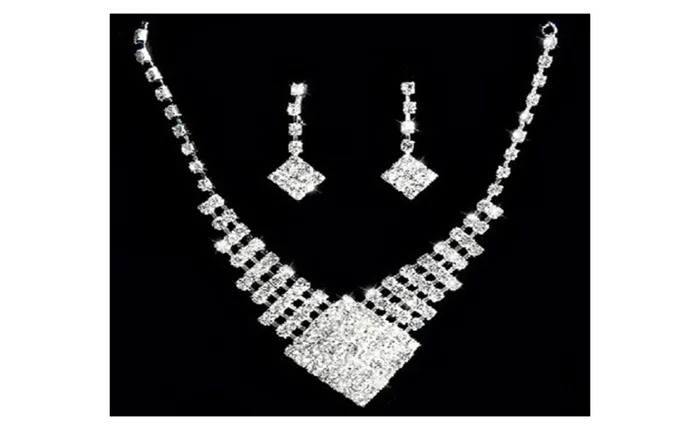 Bridal White Gold Plated Pendant Necklace Earrings Jewelry Set sparklingselections Necklaces Bridal White Gold Plated Pendant Necklace Earrings Jewelry Set sparklingselections Necklaces