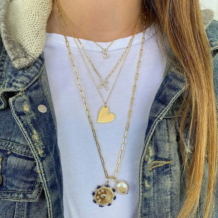 Charm Necklaces Alev Collection Evil Eye and Star With Blue Sapphire Medallion Charm