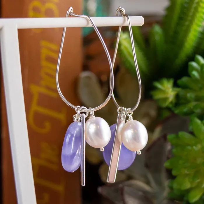 Earrings Elisa Ilana Lavender Chalcedony Freshwater Pearl Earrings