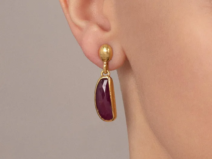 Earrings GG GOLD OOAK GURHAN Elements Gold Ruby Single Drop Earrings 20x9mm Amorphous on Post Top