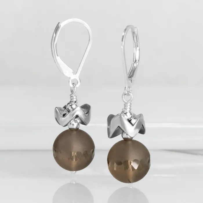 Elisa Ilana Earrings Frosted Carved Smoky Quartz Earrings
