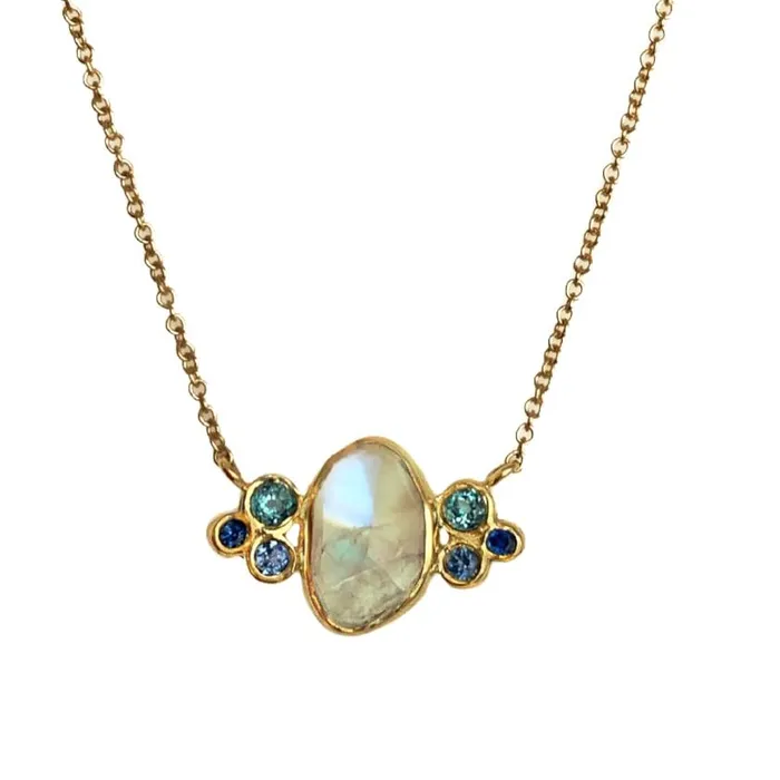 Emily Amey Jewelry Necklaces Moonstone Necklace with Sapphires and Blue Zircons in 14k gold Emily Amey Jewelry Necklaces Moonstone Necklace with Sapphires and Blue Zircons in 14k gold