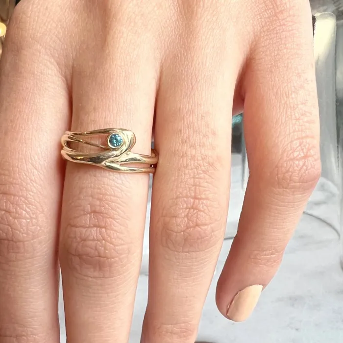 Emily Amey Jewelry Rings Seagrass Band With Aquamarine in 14k gold