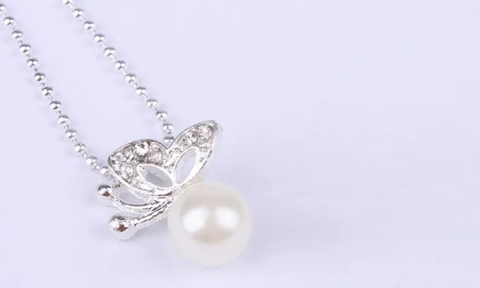 Full Rhinestone Butterfly Imitation Pearl Necklace sparklingselections Necklaces Full Rhinestone Butterfly Imitation Pearl Necklace sparklingselections Necklaces