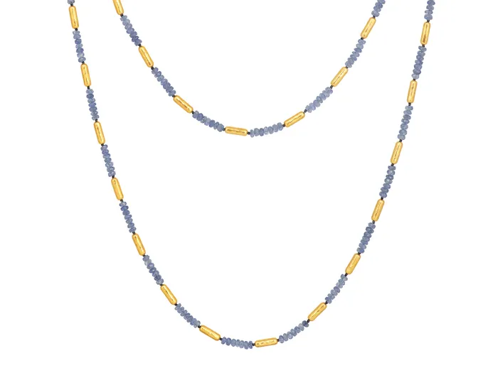 GG GOLD COR GURHAN Vertigo Gold Sapphire SingleStrand Beaded Long Necklace Thin Gold Tubes with Stone Clusters Necklaces GG GOLD COR GURHAN Vertigo Gold Sapphire SingleStrand Beaded Long Necklace Thin Gold Tubes with Stone Clusters Necklaces