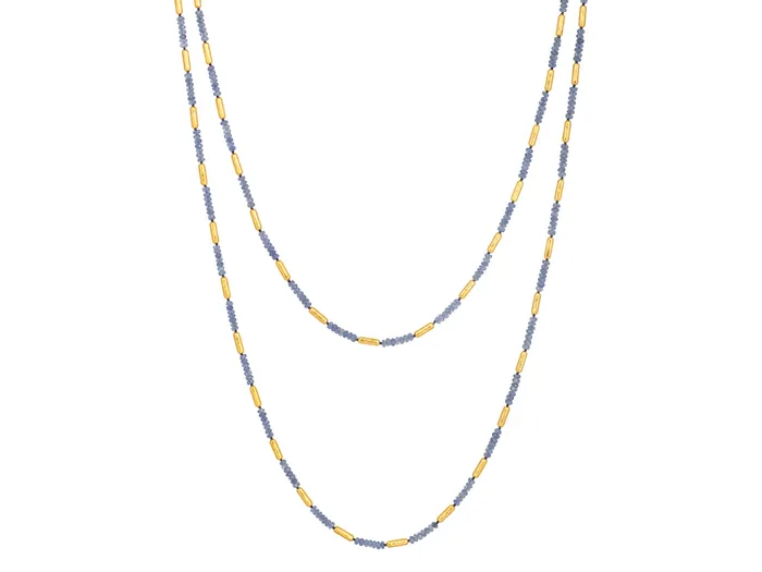 GG GOLD COR GURHAN Vertigo Gold Sapphire SingleStrand Beaded Long Necklace Thin Gold Tubes with Stone Clusters Necklaces GG GOLD COR GURHAN Vertigo Gold Sapphire SingleStrand Beaded Long Necklace Thin Gold Tubes with Stone Clusters Necklaces