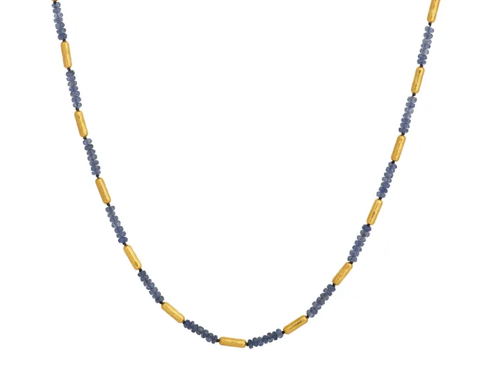 GG GOLD COR Necklaces GURHAN Vertigo Gold Sapphire SingleStrand Beaded Short Necklace Thin Gold Tubes GG GOLD COR Necklaces GURHAN Vertigo Gold Sapphire SingleStrand Beaded Short Necklace Thin Gold Tubes