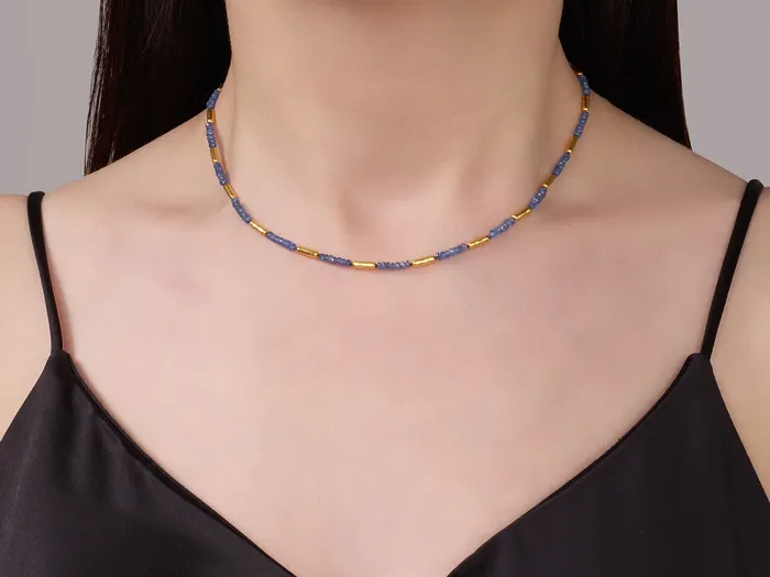 GG GOLD COR Necklaces GURHAN Vertigo Gold Sapphire SingleStrand Beaded Short Necklace Thin Gold Tubes GG GOLD COR Necklaces GURHAN Vertigo Gold Sapphire SingleStrand Beaded Short Necklace Thin Gold Tubes