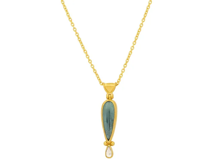 GG GOLD OOAK GURHAN Rune Gold Tourmaline Pendant Necklace 20x8mm Teardrop Necklaces GG GOLD OOAK GURHAN Rune Gold Tourmaline Pendant Necklace 20x8mm Teardrop Necklaces
