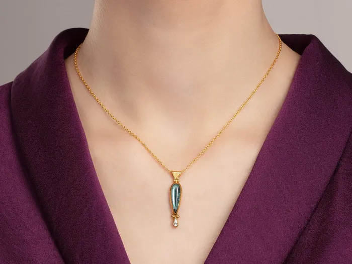 GG GOLD OOAK GURHAN Rune Gold Tourmaline Pendant Necklace 20x8mm Teardrop Necklaces GG GOLD OOAK GURHAN Rune Gold Tourmaline Pendant Necklace 20x8mm Teardrop Necklaces