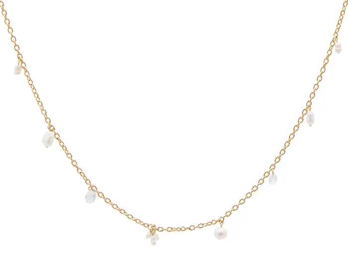 GG GOLD OOAK Necklaces GURHAN Dew Gold Moonstone and Pearl Link Short Necklace Hanging Beads on Delicate Chain GG GOLD OOAK Necklaces GURHAN Dew Gold Moonstone and Pearl Link Short Necklace Hanging Beads on Delicate Chain