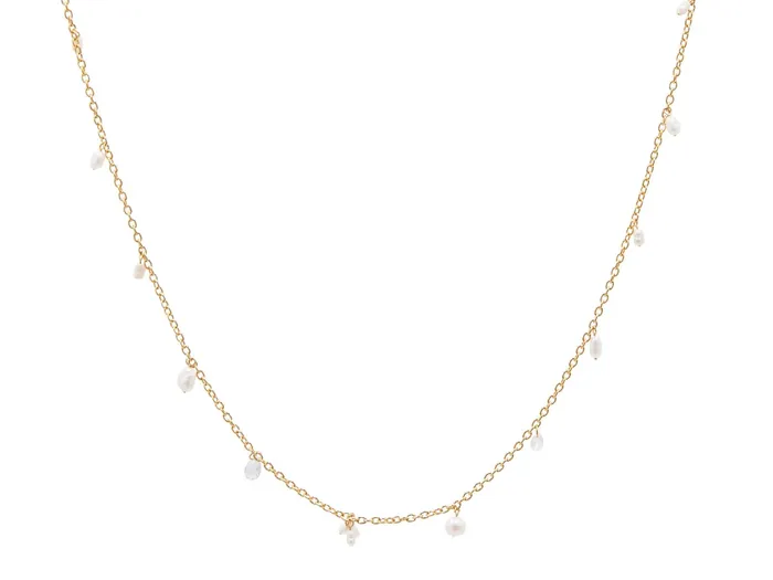 GG GOLD OOAK Necklaces GURHAN Dew Gold Moonstone and Pearl Link Short Necklace Hanging Beads on Delicate Chain GG GOLD OOAK Necklaces GURHAN Dew Gold Moonstone and Pearl Link Short Necklace Hanging Beads on Delicate Chain