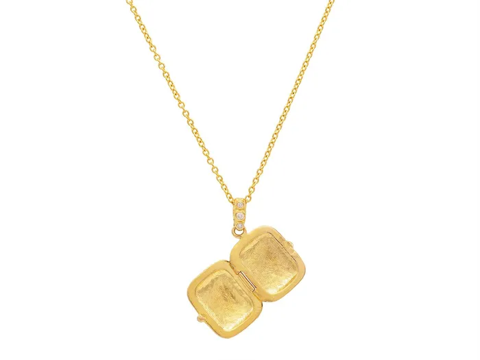 GG GOLD OOAK Necklaces GURHAN Locket Gold Emerald Pendant Necklace 31x17mm Rectangle with Clustered Stones GG GOLD OOAK Necklaces GURHAN Locket Gold Emerald Pendant Necklace 31x17mm Rectangle with Clustered Stones