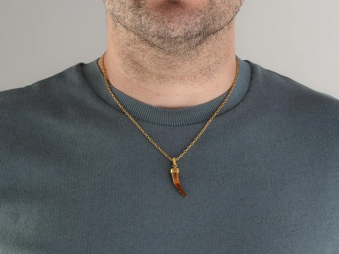 GG GOLD OOAK Necklaces GURHAN Mens Gold Dinosaur Tooth Pendant Necklace 42x8mm GG GOLD OOAK Necklaces GURHAN Mens Gold Dinosaur Tooth Pendant Necklace 42x8mm