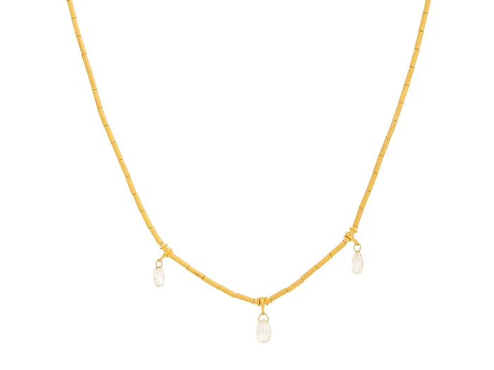 GG GOLD OOAK Necklaces GURHAN Rain Gold Diamond SingleStrand Short Necklace Thin Gold Tubes with Triple Briolettes GG GOLD OOAK Necklaces GURHAN Rain Gold Diamond SingleStrand Short Necklace Thin Gold Tubes with Triple Briolettes