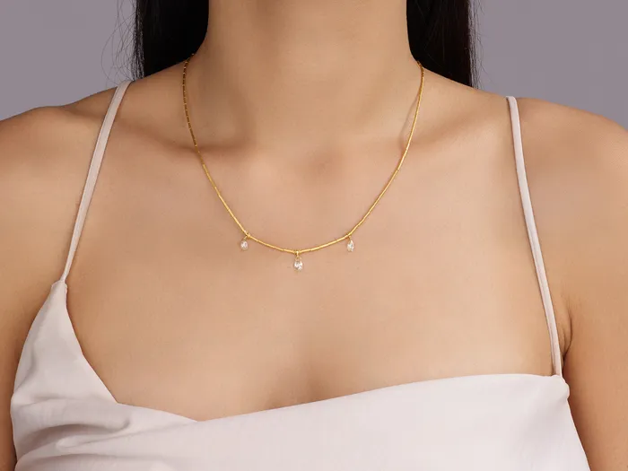 GG GOLD OOAK Necklaces GURHAN Rain Gold Diamond SingleStrand Short Necklace Thin Gold Tubes with Triple Briolettes GG GOLD OOAK Necklaces GURHAN Rain Gold Diamond SingleStrand Short Necklace Thin Gold Tubes with Triple Briolettes
