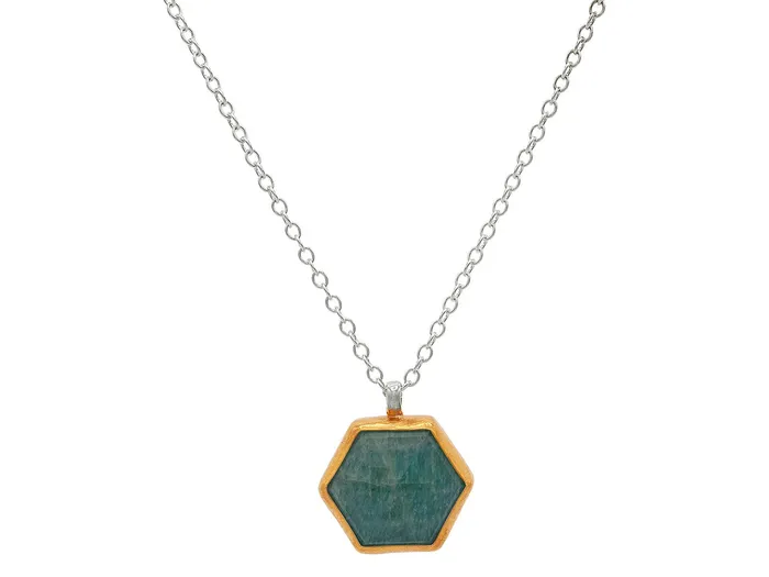 GG SILVER CLR Necklaces GURHAN Elements Sterling Silver Amazonite Pendant Necklace Hexagon Gold Accents GG SILVER CLR Necklaces GURHAN Elements Sterling Silver Amazonite Pendant Necklace Hexagon Gold Accents