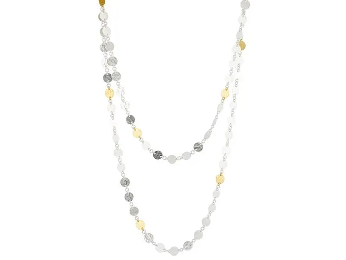 GG SILVER CLS GURHAN Lush Sterling Silver SingleStrand Long Necklace 7mm Flakes Gold Accents Necklaces GG SILVER CLS GURHAN Lush Sterling Silver SingleStrand Long Necklace 7mm Flakes Gold Accents Necklaces