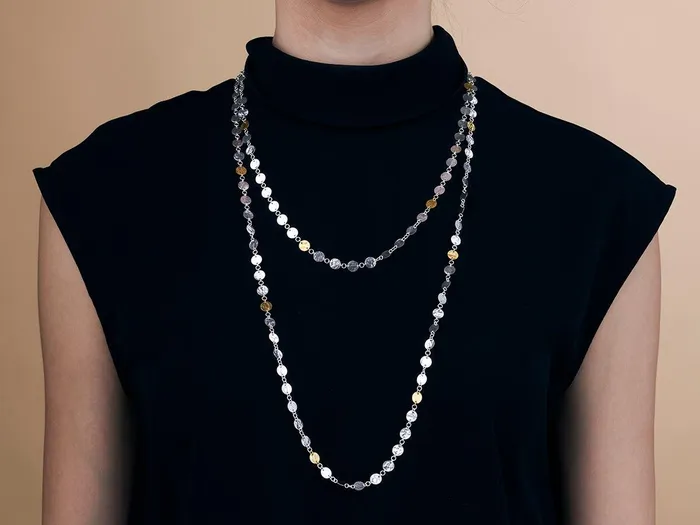 GG SILVER CLS GURHAN Lush Sterling Silver SingleStrand Long Necklace 7mm Flakes Gold Accents Necklaces GG SILVER CLS GURHAN Lush Sterling Silver SingleStrand Long Necklace 7mm Flakes Gold Accents Necklaces