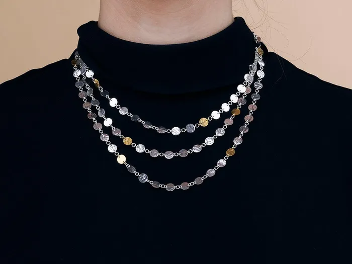 GG SILVER CLS GURHAN Lush Sterling Silver SingleStrand Long Necklace 7mm Flakes Gold Accents Necklaces GG SILVER CLS GURHAN Lush Sterling Silver SingleStrand Long Necklace 7mm Flakes Gold Accents Necklaces