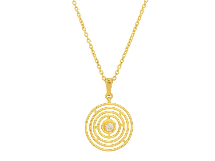 GURHAN Hoopla Gold Diamond Pendant Necklace 19mm Round Labyrinth GG GOLD TRAD Necklaces GURHAN Hoopla Gold Diamond Pendant Necklace 19mm Round Labyrinth GG GOLD TRAD Necklaces