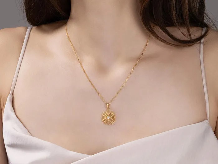 GURHAN Hoopla Gold Diamond Pendant Necklace 19mm Round Labyrinth GG GOLD TRAD Necklaces GURHAN Hoopla Gold Diamond Pendant Necklace 19mm Round Labyrinth GG GOLD TRAD Necklaces