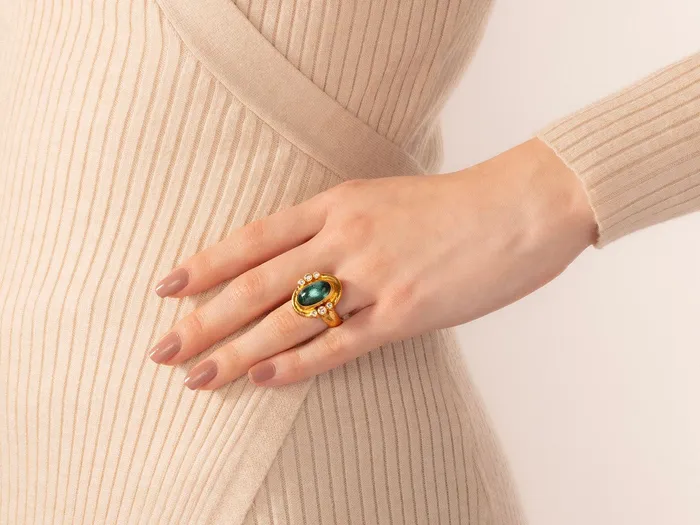 GURHAN Muse Gold Tourmaline Cocktail Ring 16x10mm Oval set in Wide Frame GG GOLD OOAK Rings