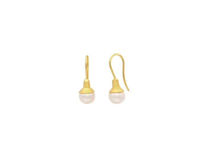 GURHAN Oyster Gold Pearl Single Drop Earrings 8mm Ball on Wire Hook GG GOLD OOAK Earrings