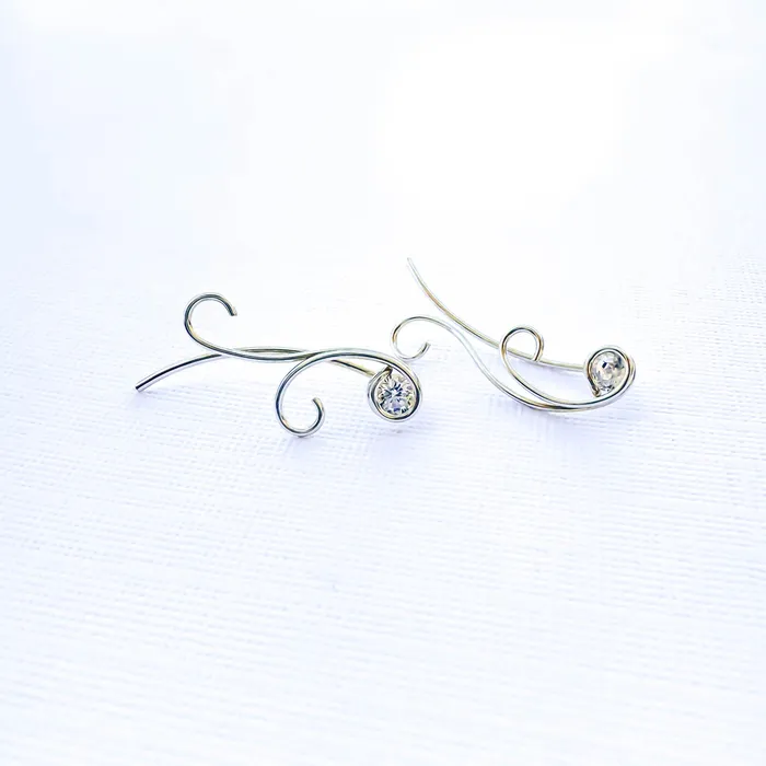 Hoops By Hand Earrings Curved Ear Climber OR Drop Earrings 925 Sterling Silver with CZ