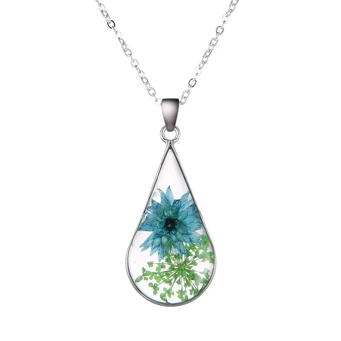 Natural Real Orange Blue Dried Flowers Pendant Necklace sparklingselections Necklaces Natural Real Orange Blue Dried Flowers Pendant Necklace sparklingselections Necklaces