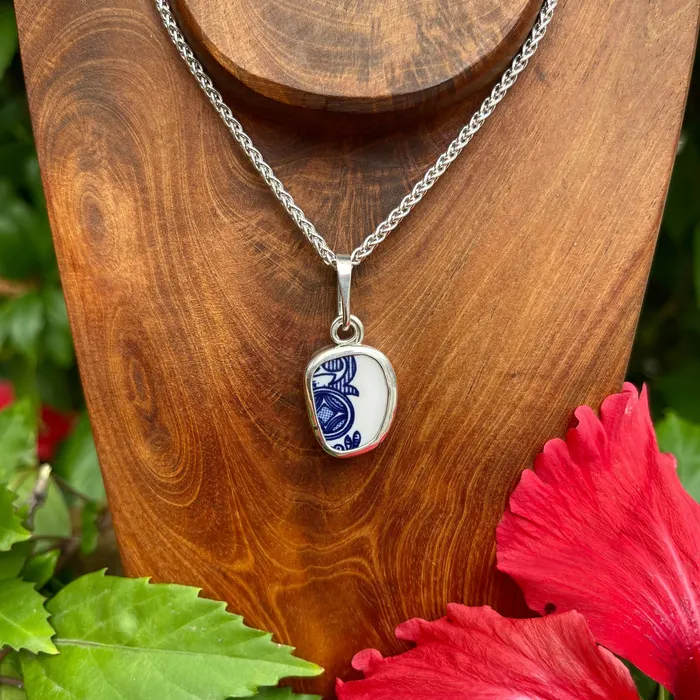 Necklaces Blue Scrolls Sterling Silver Pendant Crucian Gold
