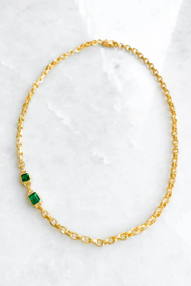 Necklaces DARIUS Double Emerald Signature Chain Necklace