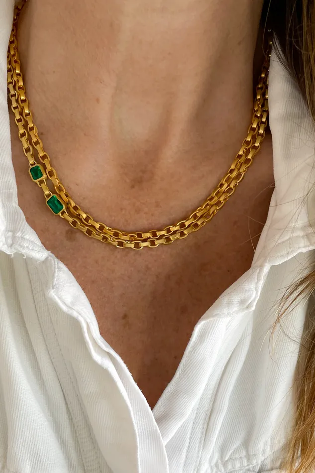 Necklaces DARIUS Double Emerald Signature Chain Necklace Necklaces DARIUS Double Emerald Signature Chain Necklace