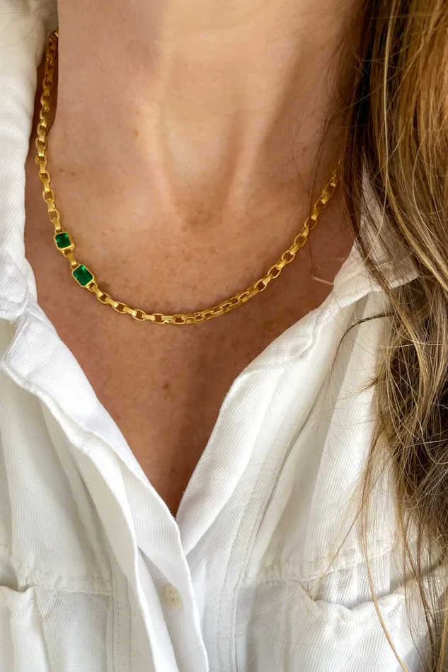 Necklaces DARIUS Double Emerald Signature Chain Necklace Necklaces DARIUS Double Emerald Signature Chain Necklace