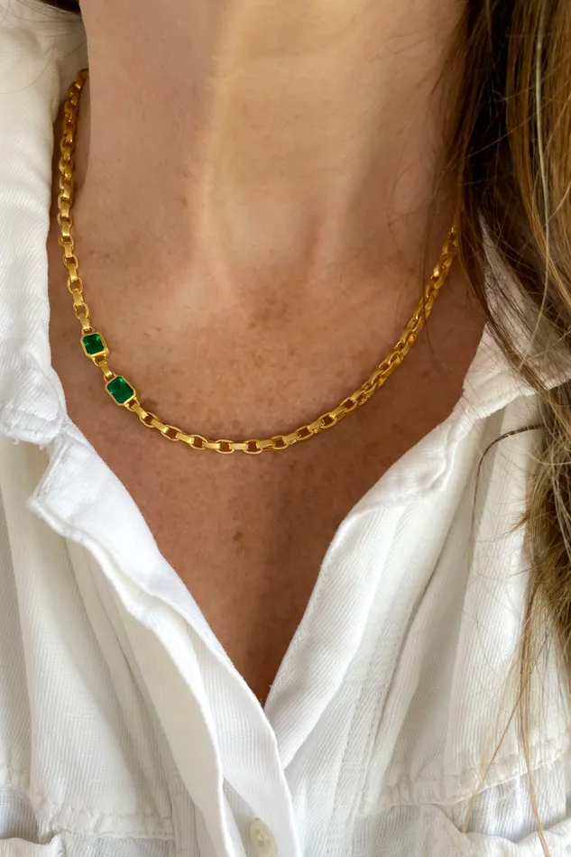 Necklaces DARIUS Double Emerald Signature Chain Necklace Necklaces DARIUS Double Emerald Signature Chain Necklace