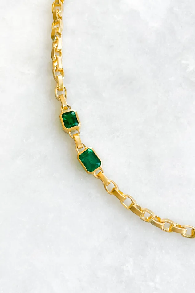 Necklaces DARIUS Double Emerald Signature Chain Necklace Necklaces DARIUS Double Emerald Signature Chain Necklace