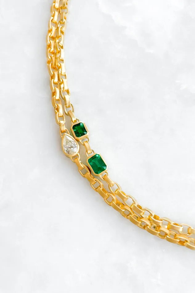 Necklaces DARIUS Double Emerald Signature Chain Necklace Necklaces DARIUS Double Emerald Signature Chain Necklace